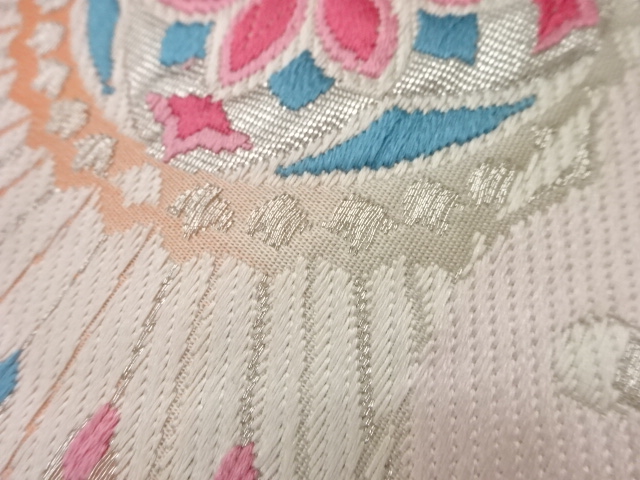 6986983: JAPANESE KIMONO / VINTAGE FUKURO OBI / WOVEN PEACOCK